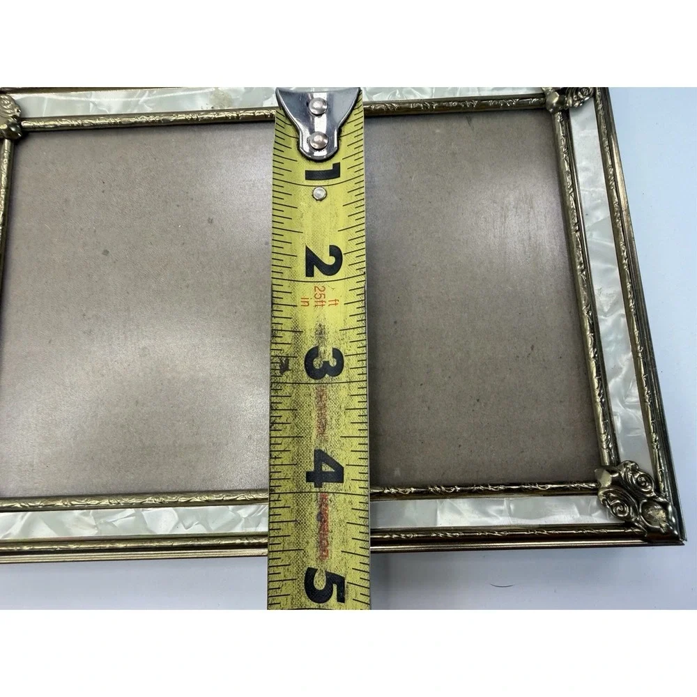 Vintage Stand Up Photo Frames Gold Brass Tone Metal Pearl Color Accent Lot 2 4x6